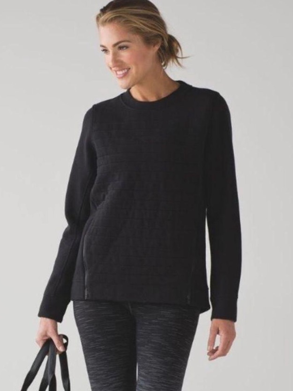 Lululemon Fleece Be True Crew in Black sz 6 Quilted Sweatshirt Kangaroo Pocket